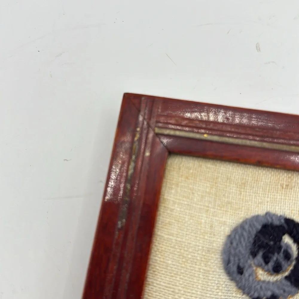 Vintage Embroidered Stitched Telephone Floral Rose Art Picture Frame Art Decor